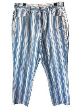 American Eagle Blue White Striped Mom Jeans Cotton High-Waist Denim Size 14